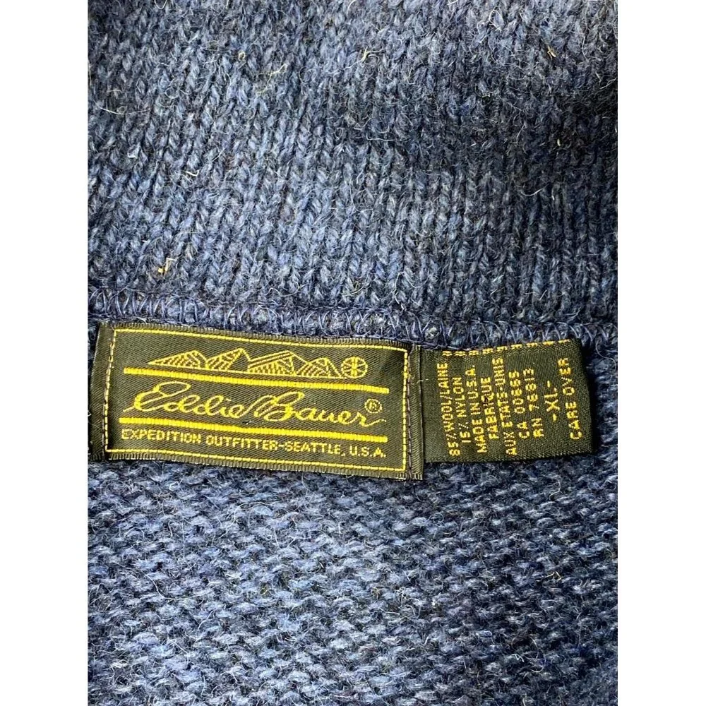 Vtg Eddie Bauer Sweater Men XL Wool Knitted Ribbed Hem Fisherman Boatcore Preppy